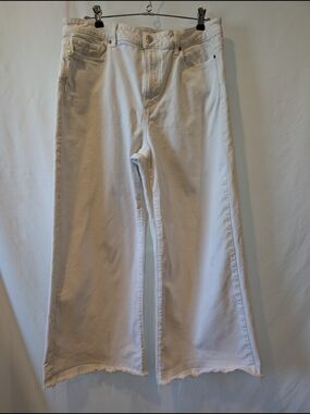 PAIGE Anessa Crisp White High-Rise Wide Leg Jeans raw hem relaxed fit